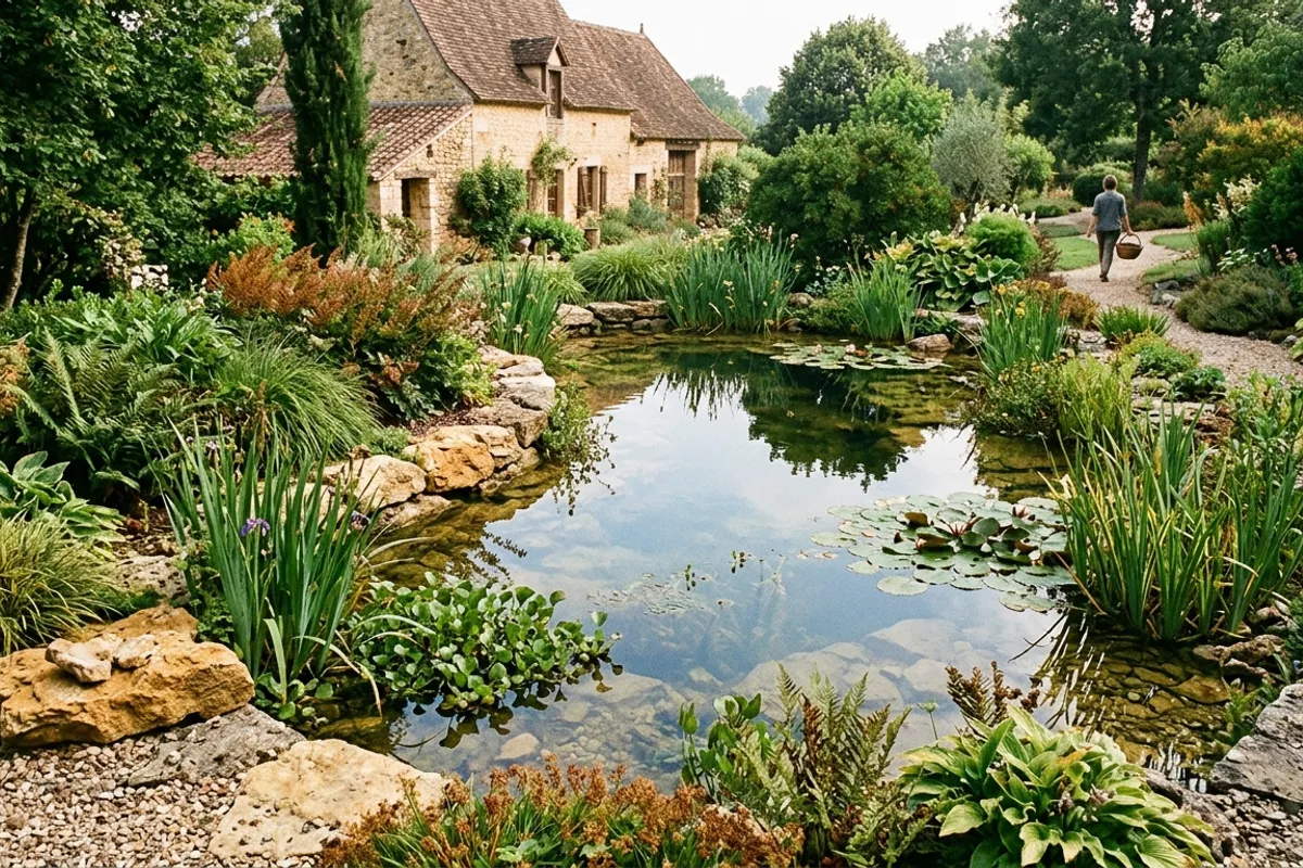 Bassin de jardin paysager aux berges plantées