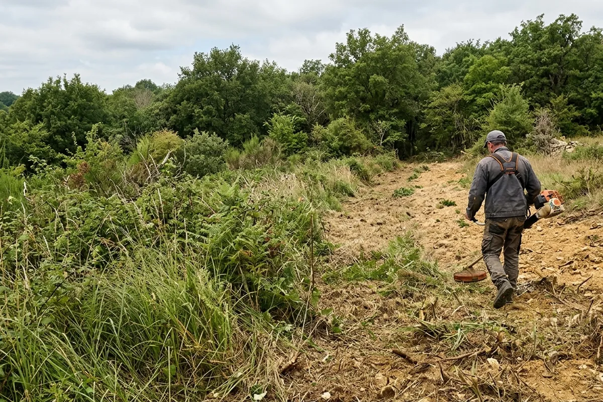 Terrain débroussaillé, friche nettoyée par un paysagiste